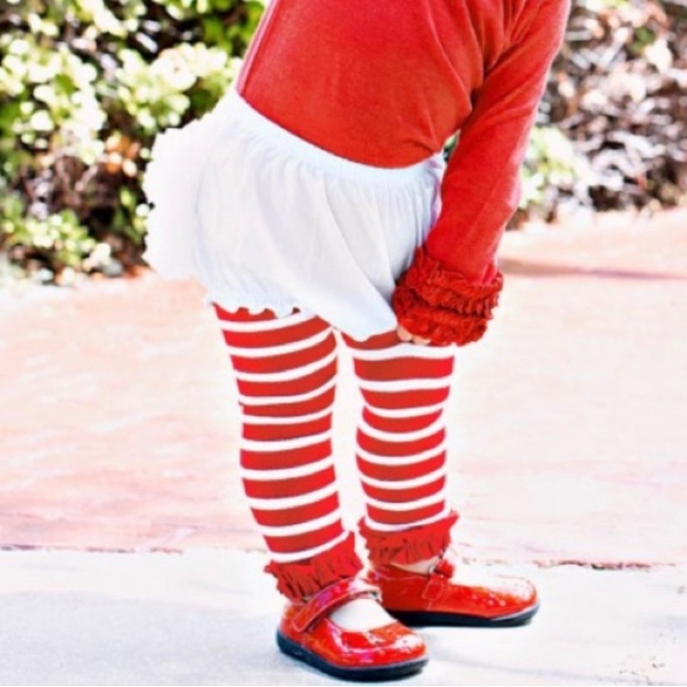NWT Ruffle Butts Red White Striped Footless Tights 6-12 Months.